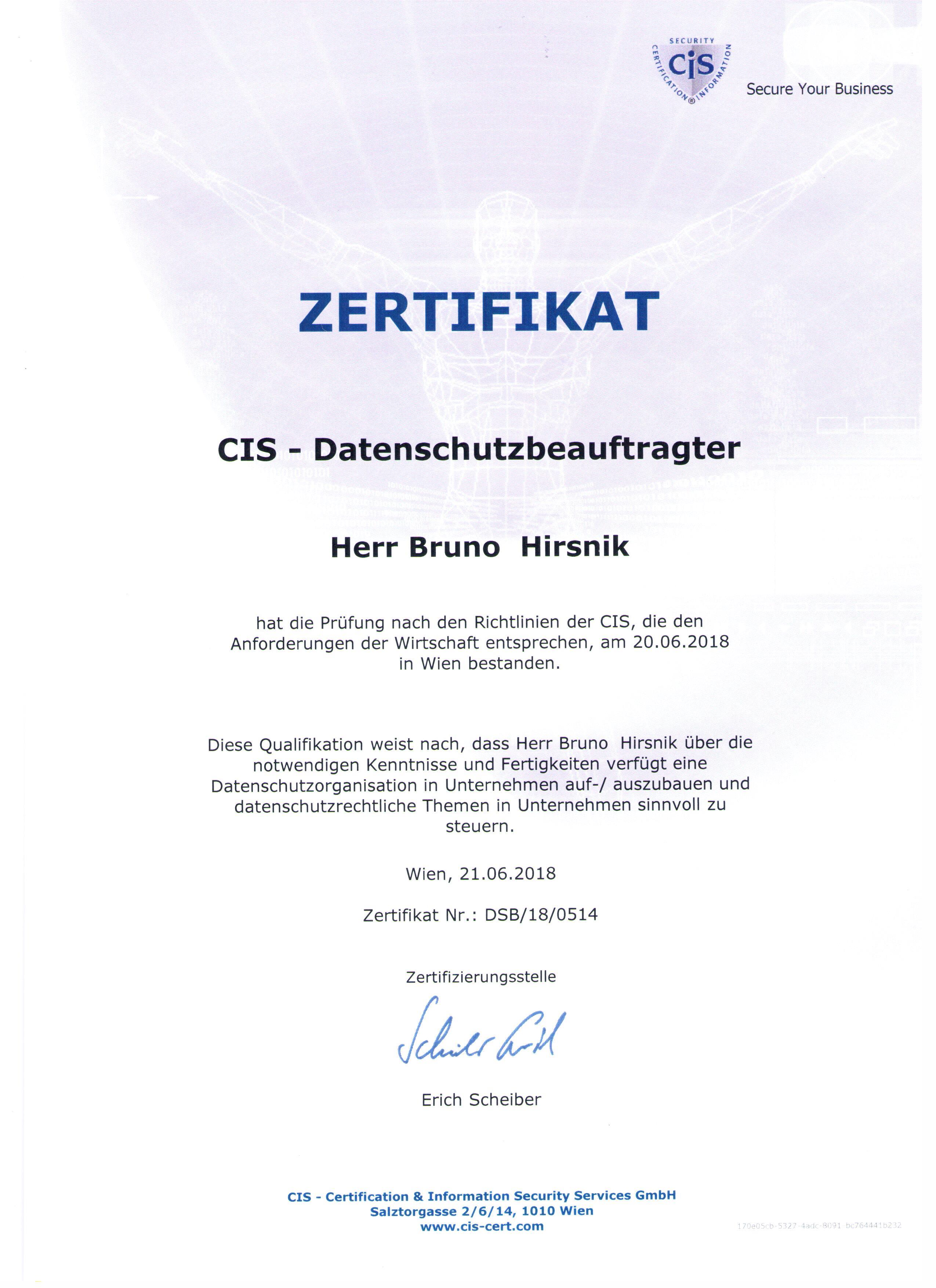 CIS Zertifikat